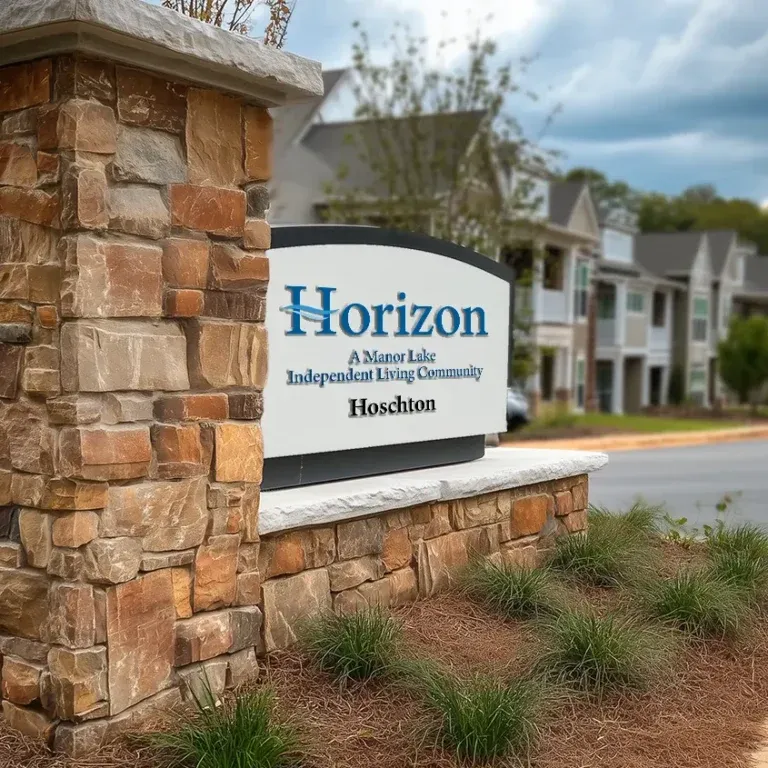 Horizon Living monument sign — A Manor Lake Independent Living Community, Hoschton