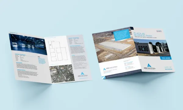 Apex Industrial leasing brochure mockup — an example of ongoing marketing collateral